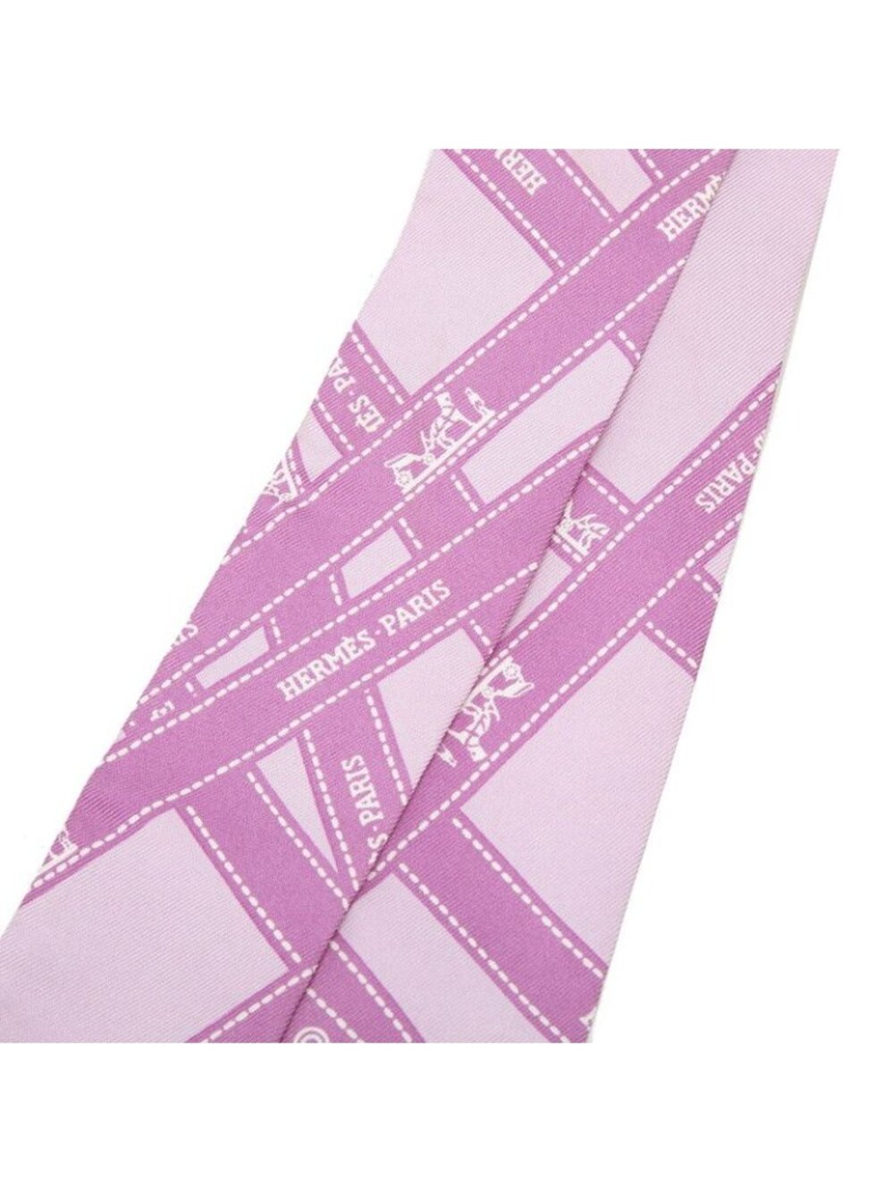 Hermes Twilly Bolduc Pattern Scarf Purple White Silk - Picture 4 of 6
